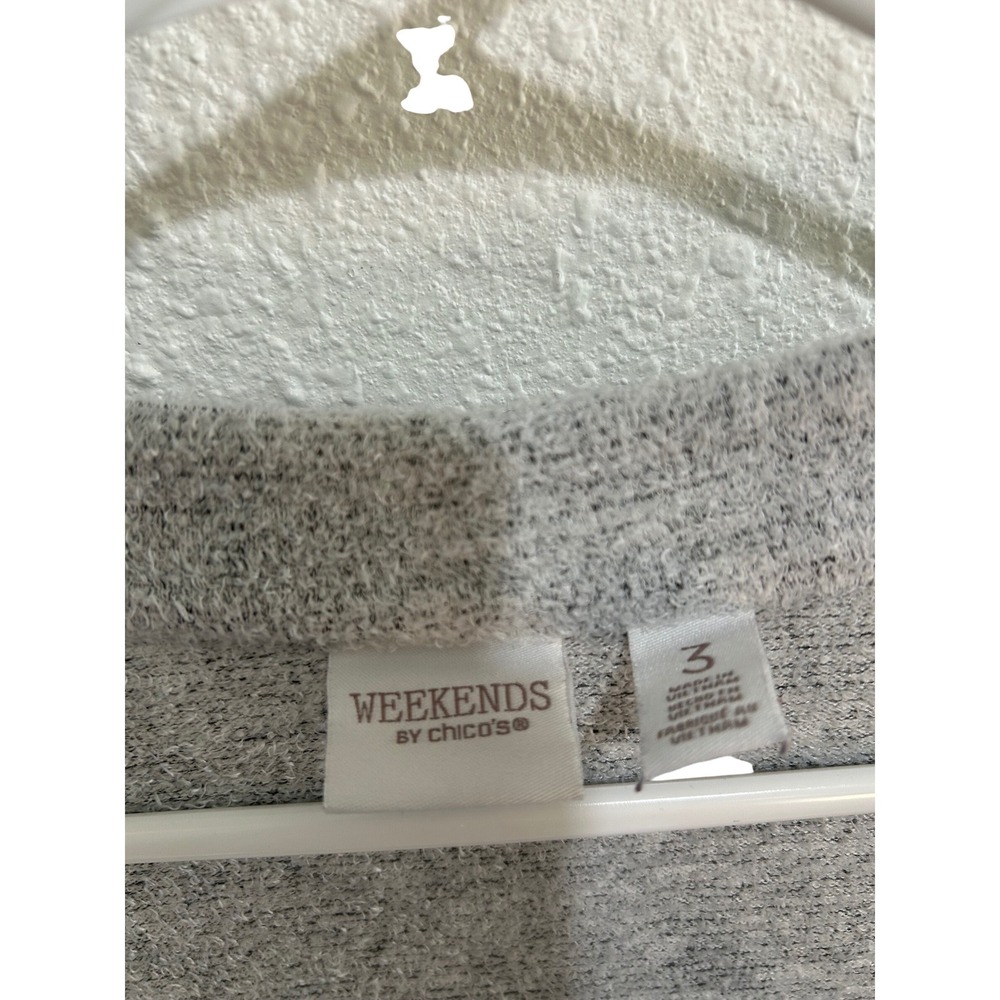 Weekends by Chico's Gray Heathered Knit Cardigan Sweater Pockets Sz 3 XL Lounge - Picture 3 of 6